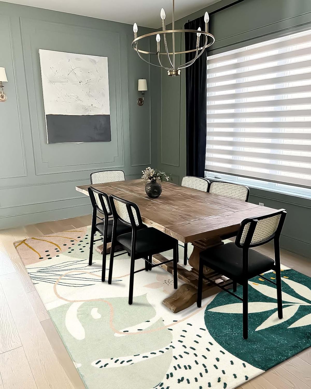 Lahome Green Botanical Print Small Throw Rugs Modern Abstract Non-Slip 3x5 Minimalist Art Area Rug Accent Distressed WashableFloor Carpet for Living Room Bedroom Entryway - Image 4