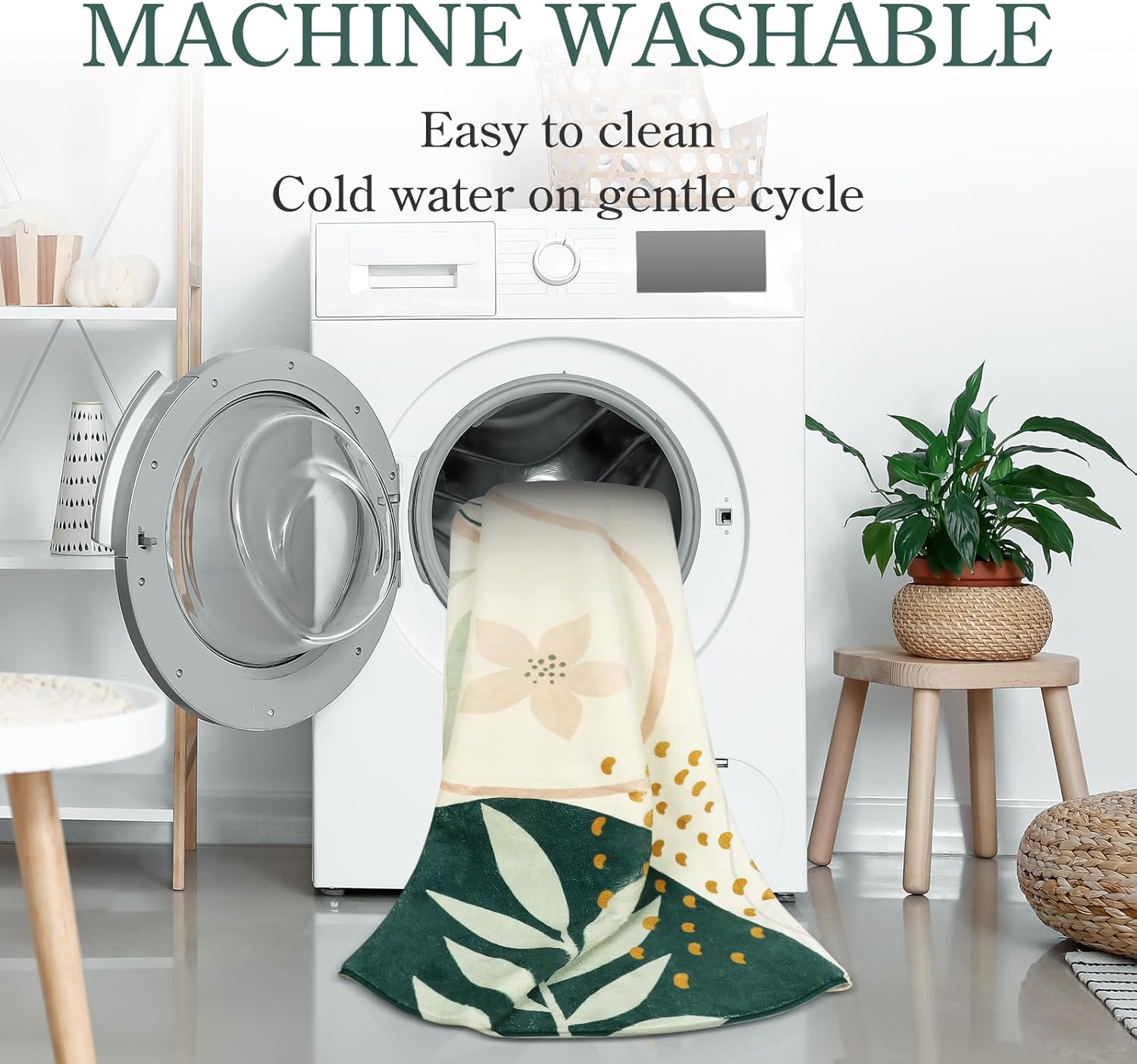 Lahome Green Botanical Print Small Throw Rugs Modern Abstract Non-Slip 3x5 Minimalist Art Area Rug Accent Distressed WashableFloor Carpet for Living Room Bedroom Entryway - Image 5